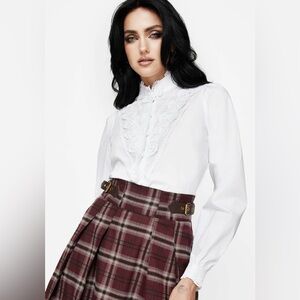 Morgaine Lace Detail Button Up Shirt Sz 8 – White Romantic Blouse